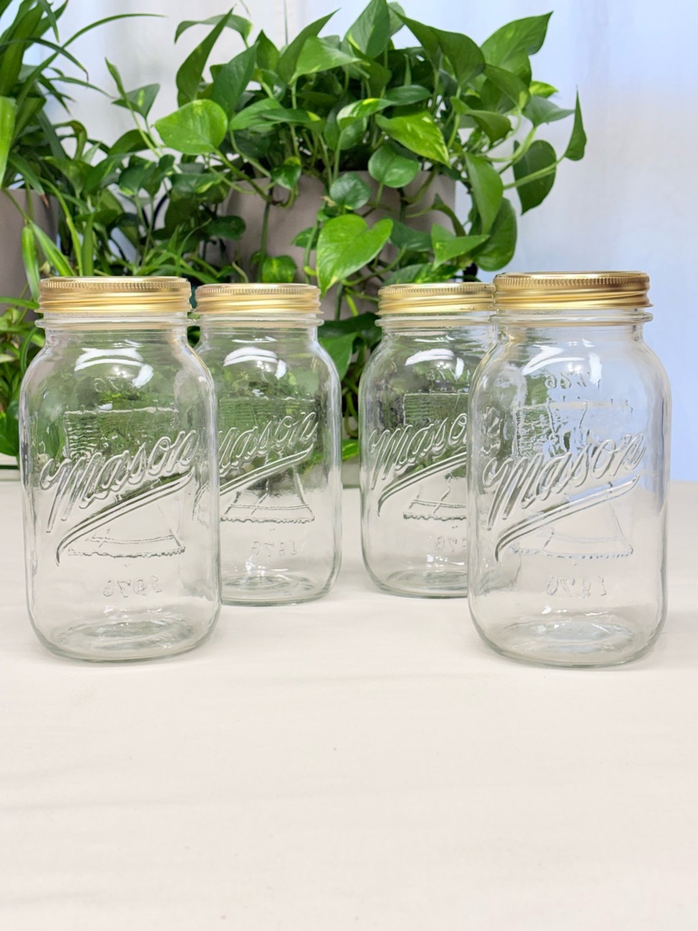 Vintage Anchor Hocking Bicentennial Liberty Bell Quart Mason Jars - Set of 4